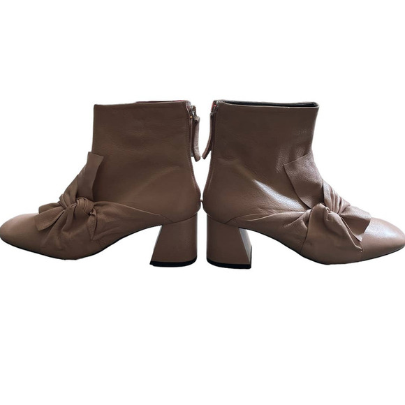 NWOT Topshop Womens Leather Side Bow Ankle Bootie Back Zip Size 6.5US Tan - Picture 3 of 8
